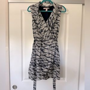 Work, casual,  wrap dress with collar detail. Adjustable waist strap/belt.